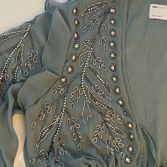 ASOS NWOT Soft Midi Button Front Dress with Trailing Embellishments Size 6 - Picture 8 of 16